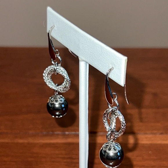 Simona Collini Stainless Steel & Hematite Dangle Pierced Earrings Never Worn - Picture 7 of 10